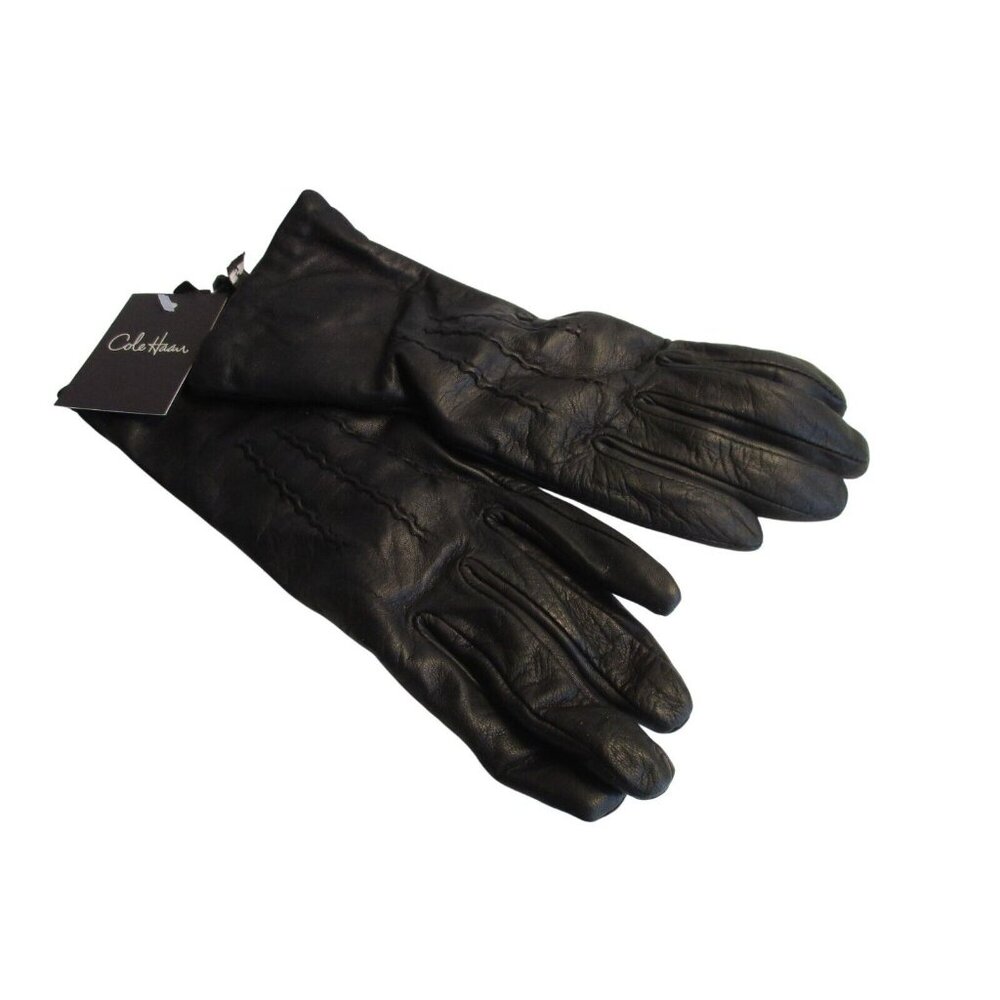 *Cole Haan Black Driving Gloves Leather Cashmere Lined - NWT